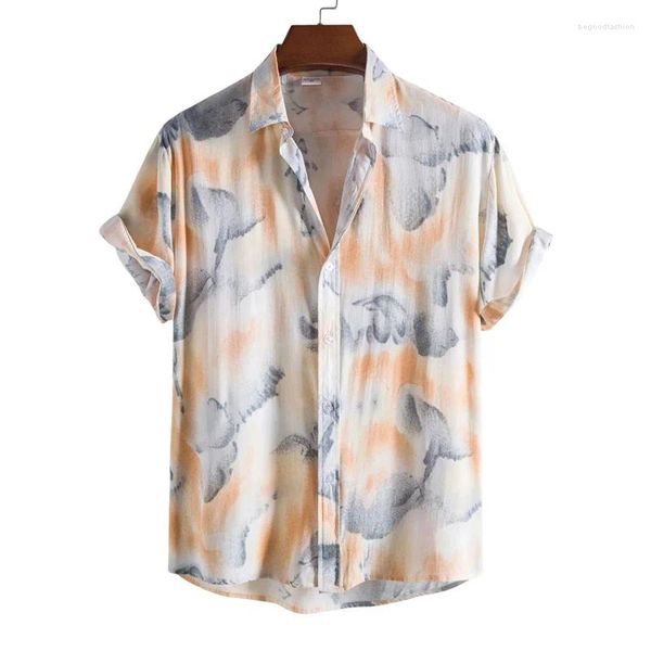 Camicie casual da uomo Fiore foglia colorata Uomo Estate hawaiana 3D Stampato Camicia da spiaggia alla moda Camicetta con risvolto alla moda Abbigliamento streetwear