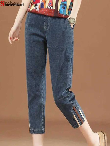 Jeans da donna Estate Elestic Vita alta Capri Harem Jeans Big Size 75kg 4xl Pantaloni larghi in denim Casual Donna Tendenza Vaqueros Nuovi PantalonesC24318