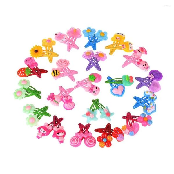 Acessórios de cabelo 10/20pcs adorável padrão de desenho animado joias multicoloridas crianças clipes em forma de flor borboleta meninas grampos de cabelo