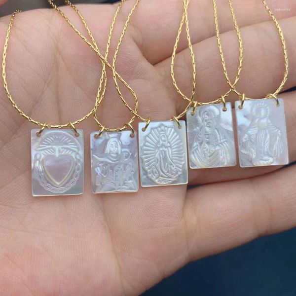 Ожерелья с подвесками, религиозное ожерелье Святого Иисуса, Девы Марии Гваделупы для женщин, 2024, натуральный перламутр, квадратное ожерелье, ювелирные изделия