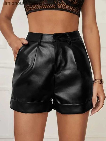 Frauen Shorts 2023 Neue Mode Frauen Faux PU Leder Shorts Ladies Sexy Elegante Hohe Taille Schwarz Tasche Kurze Weibliche heißer Verkauf Pantalones CortosC243128