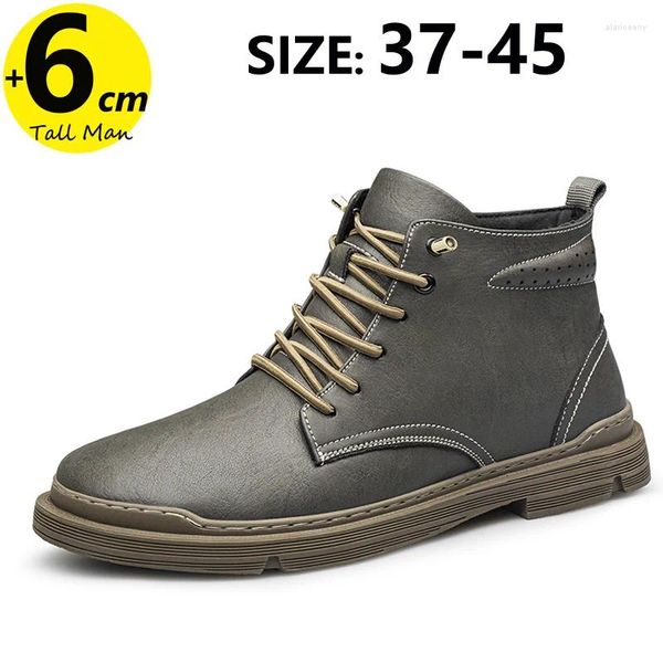 Botas Ankel Elevador Aumento de Altura Sapatos para Homens Palmilha de Negócios 6cm Ao Ar Livre Couro Britânico Plus Size 37-45