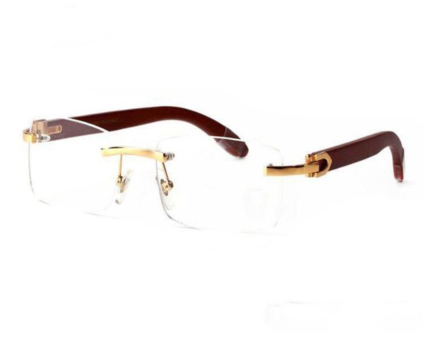 Moda Buffalo Horn Mens Retro Wood Sunglasses Mens e Womens Black Brown Transparent Lens Frameless marca designer Driving Glas3643211