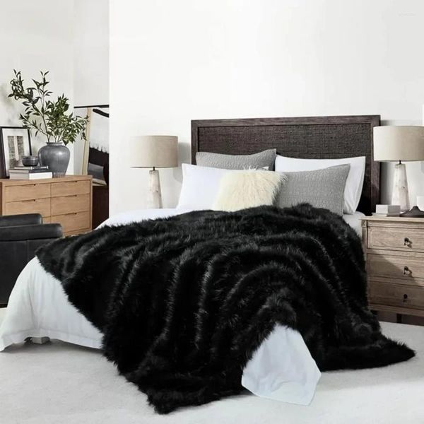 Cobertores Fluffy Decoração Cobertor Lenço para Sofá Elegante Luxo Plush Faux Fur Lance King Size Winter Sofá e Cama