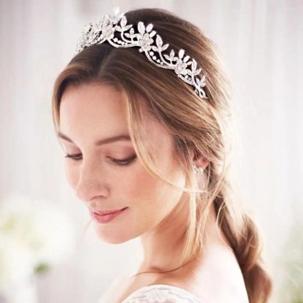 Acessórios de cabelo Princesa Tiaras Nupciais Mulheres Meninas Flor Folhas Coroa Headbands Strass Cristal Festa de Casamento Headpieces Jóias