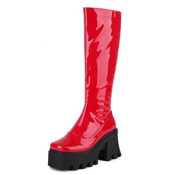 Сапоги Sexy Women's High Boots Platform Punk Goth Heels Черно -белое красное колено высокое ботинок осень зимняя вечеринка длинные туфли, дамы