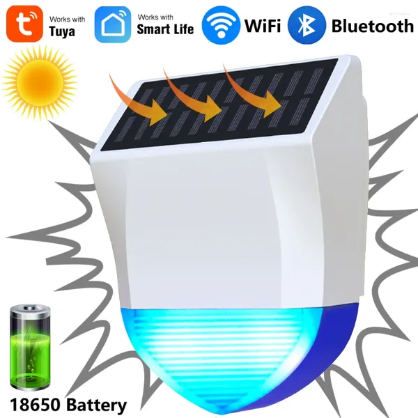 Controle Home Inteligente Tuya Life Wireless BLE WiFi Sound Light Sirene Alarme Ao Ar Livre À Prova D 'Água Solar Powered Anti-Tamper Sensor