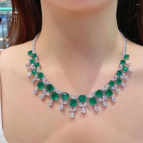 Collane con ciondolo CUMEE Cubic Zirconia Argento sterling 925 Verde Lusso Coltivazione Smeraldi Collana in oro placcato sintetico