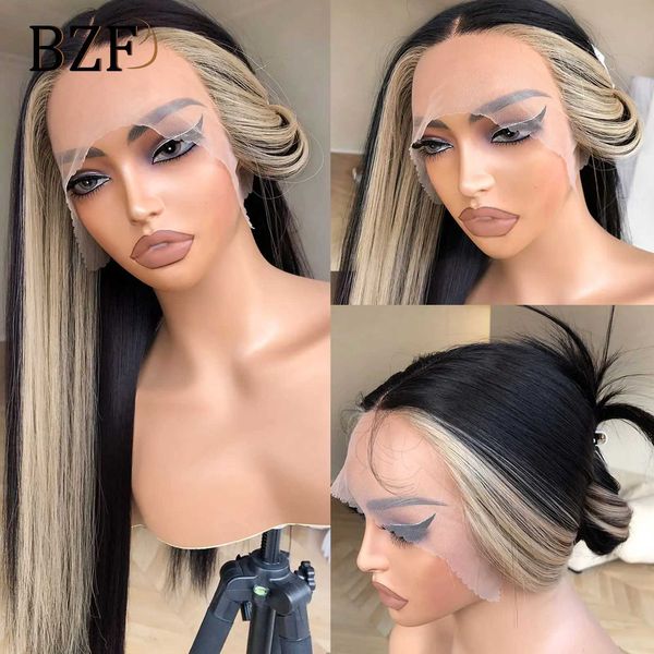 Synthetische Perücken Ombre Honey Blonde Lace Front Perücken Cosplay Glueless 13x3 Hitzebeständige gerade Kunsthaarperücke für Frauen Farbige blonde Perücke 240329