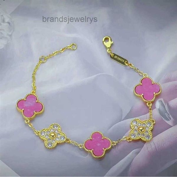 Designer Jewelrys Cleef Pulseira Bangle Vanly Clefly Pulseira Transmissão ao vivo de novo Lucky Four Leaf Grass Pulseira Rosa Rosa Diamante Pulseira Feminina Sênior