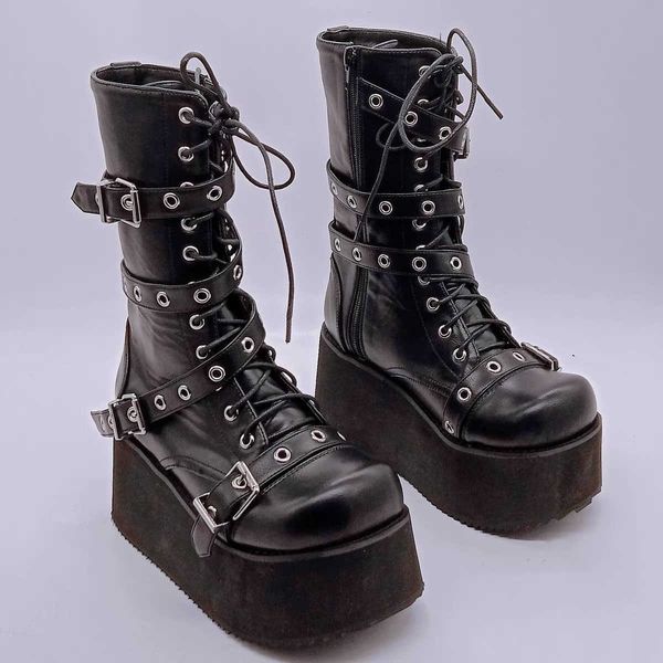 HBP Não-Marca Tamanho Grande 35-43 Design Senhoras Botas de Plataforma Alta Moda Botas de Salto Alto Mulheres Cosplay Cunhas Sapatos Pretos Mulheres