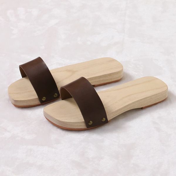 Stiefel Holz Sandles Leder Geta für Frauen und Mann flacher Absatz Japan Geta Feste Farben Sommer Flip Flops/Slipper Cosplay Schuh Plus Größe