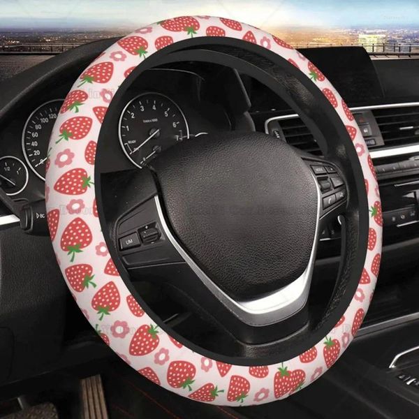 Coprivolanti Coprivolante rosa con fiori di fragola Coprivolante universale da 15 pollici per accessori auto per donna Uomo adatto alla maggior parte dei veicoli