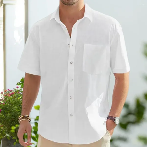 Camisas casuais masculinas camisa multi-botão elegante gola de lapela verão respirável negócios topo para escritório ou praia cor sólida solta
