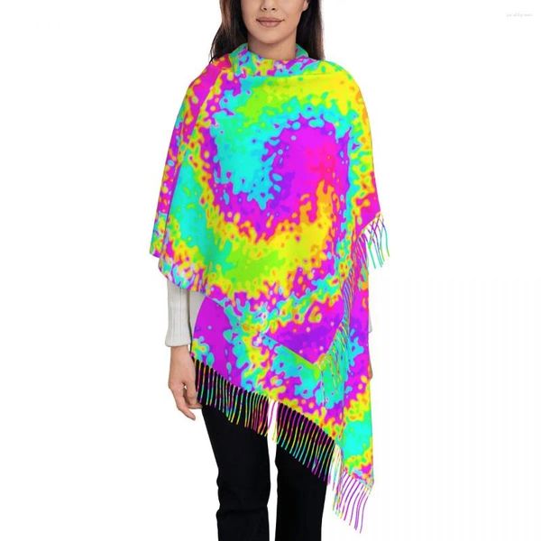 Schals Gelber Tie-Dye-Schal mit Quastendruck Warmer weicher Schal-Wickel Damen-Design Wraps Winter Lässige Bufanda