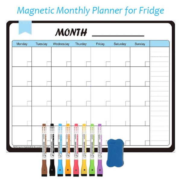 Marker, magnetisch, Wochen- und Monatsplaner, Kalender, weiche weiße Tafel, trocken abwischbare Tafel für Notizen, löschbarer Stiftmarker, Kühlschrankmagnetaufkleber