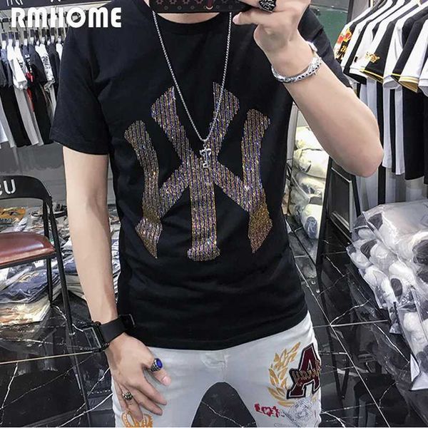 T-shirt da uomo manica corta T-shirt da uomo Hot Diamond Letter Design T-shirt da uomo in cotone sciolto Versatile estate Top Moda Bell'uomo Abbigliamento J240316