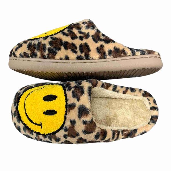 HBP Moda Sem Marca Inverno Quente Aconchegante Casa Interior Cama de Pelúcia Branco Leopardo Smiley Face Chinelos Casa Unissex para Mulheres