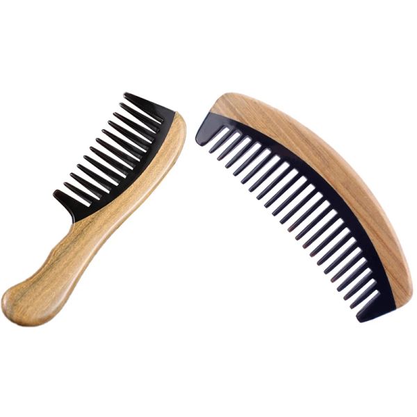 Инструменты, 2 шт., расческа для волос с широкими зубьями, деревянная расческа для распутывания вьющихся волос, расческа из рога буйвола из сандалового дерева 15X5 18,5X5 см