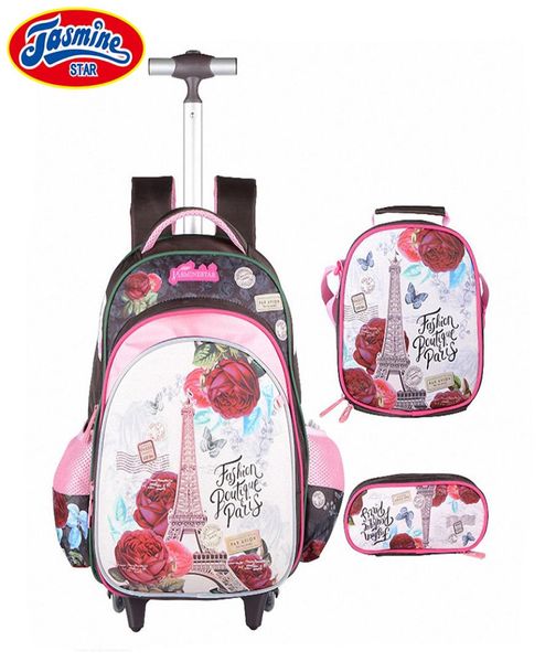 Jasminestar 3pcs Trolley School Bags Girl Laptop Mochilas Crianças Satchel Bagagem Bolsas escolares com rodas de grande capacidade para meninas J19055003698