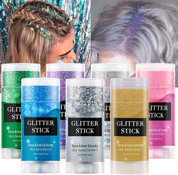 Bastão de glitter para corpo e rosto de sereia, gel à prova d'água, lantejoulas grossas para rosto/corpo/cabelo/olhos/lábios, maquiagem brilhante holográfica, glitter corporal