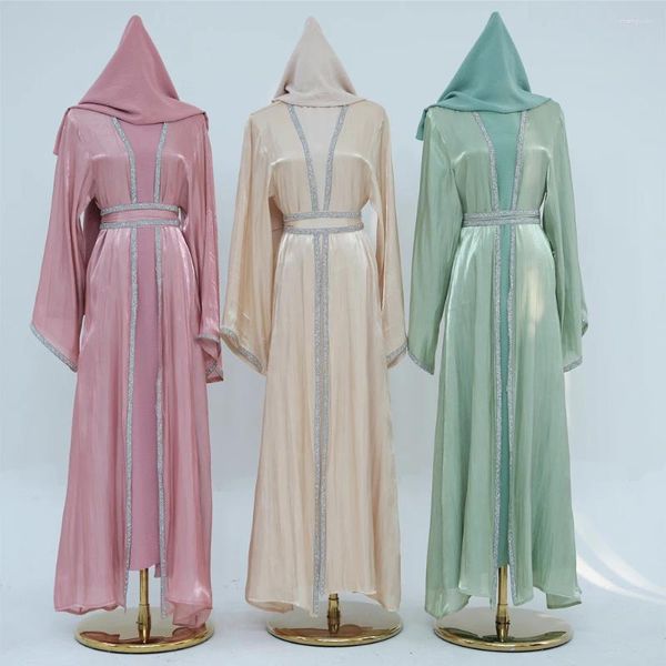 Roupas étnicas Festa Dubai Abaya Sheer e Tecido Brilhante Kimono Muçulmano Mulheres Islâmicas Vestido de Noite Ramadan Eid (Sem Interior Sem Lenço)