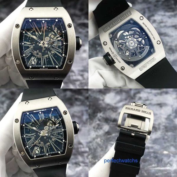 Heiße Uhr RM Watch Iconic Watch RM023 Skelett-Zifferblatt Herren mechanische Uhr Barrel Datumsanzeige Titan
