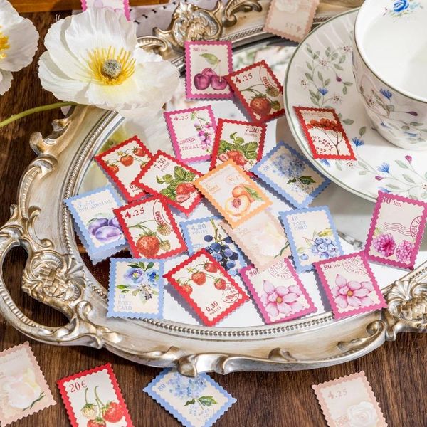 Geschenkpapier, 46 Blatt, Box-Aufkleber, Früchte, Kirschen, Blumen, dekorative Stempel, interessantes und exquisites DIY-Handkonto