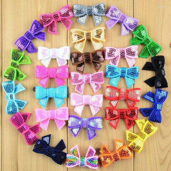 Acessórios de cabelo 70pcs Handmade Mini 1.6 polegadas Bordado Lantejoula Bow Kont Applique para Boutique Headband Clips Bebê Meninas Hairpin