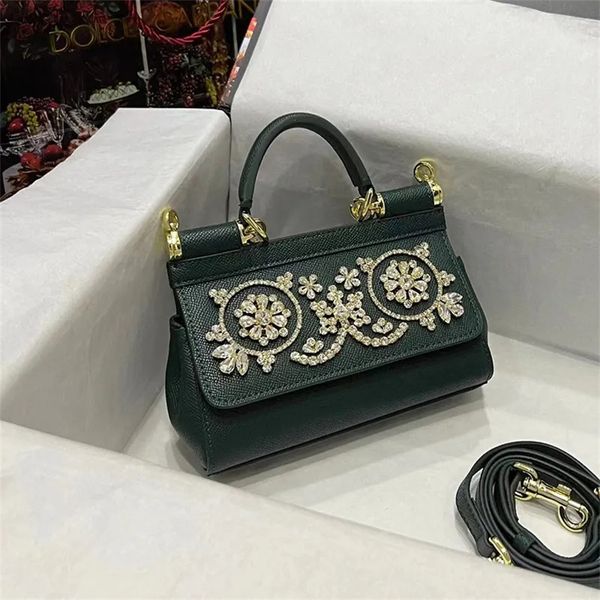 10A Borsa da donna di lusso firmata Borsa a specchio di qualità Sicilia con diamanti intarsiati Borsa da pranzo Mini formato 18 cm Borsa di design Borse a tracolla in pelle