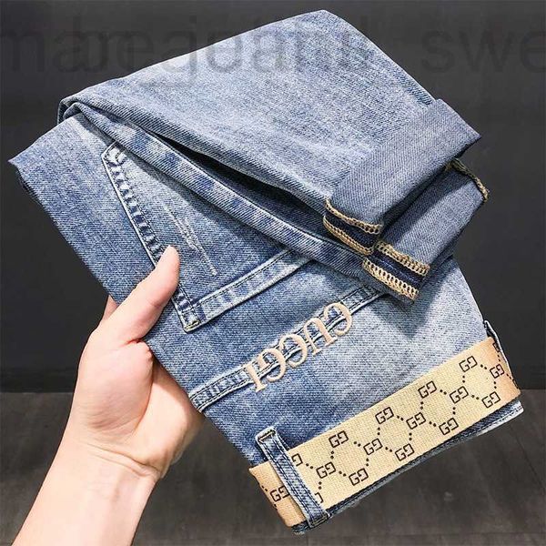 Designer di jeans maschile autunno e inverno nuovi jeans di fascia alta tendenza maschile versione alla moda coreana leggings versatile gamberi elastici pantaloni da ricamo elastico avoh zlhd