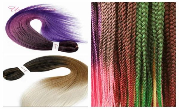 Fácil tranças de cabelo Ombre trança extensões de cabelo de crochê 26 polegadas em massa yaki cabelo sintético fácil pré esticado afro kinky africa7795394