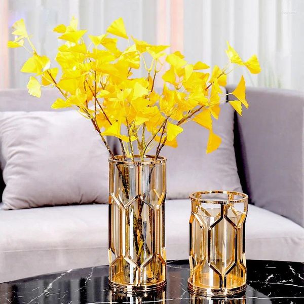 Vasen Kreative Amerikanische Glas Kerzenhalter Eisen Vase Metall Gold Kerzenständer Wohnzimmer Blume Tischdekorationen Geschenk