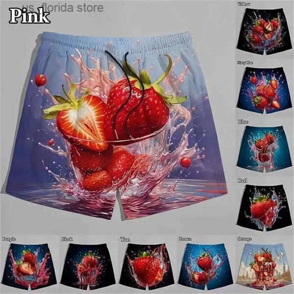 Pantaloncini da uomo Fun Fruit Pattern Stampati in 3D Pantaloncini da uomo e da donna Stampa fragola Pantaloncini estivi All-match Pantaloncini da spiaggia hawaiani Pantaloncini di ghiaccio Y240320