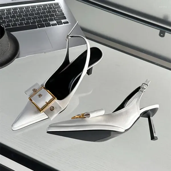 Scarpe eleganti Sandali con tacco a spillo Décolleté da donna Cintura a punta in metallo Elegante ufficio estivo Designer Slingback con tacco femminile