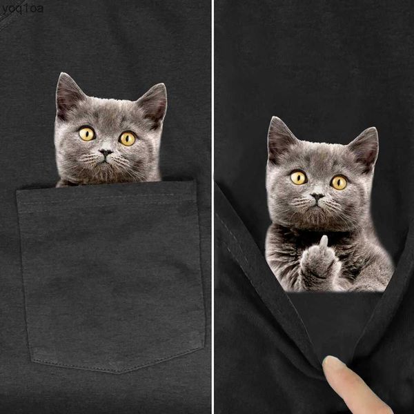 T-shirt feminina Cloocl Animal T-shirt Moda Marca de pocket Summer Summer Cat Stickers Impresso T-shirt Mulheres camisas Hip Hop Tops Funny Cotton Teesl2403