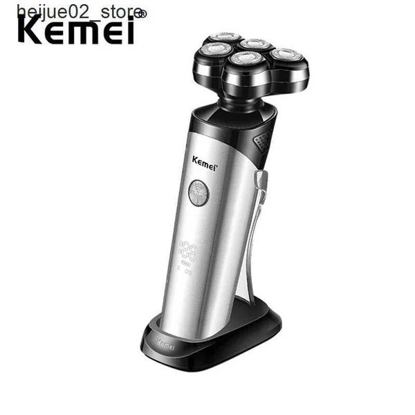Barbeadores elétricos Kemei recarregável 5 lâminas barbeador elétrico rotativo navalha cabeça careca inteligente molhado seco homens barba aparador lavável KM-6039 Q240318