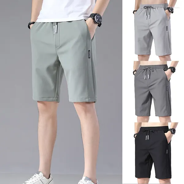 Männer Shorts Eis Seide Sommer Dünne Lose Elastische Splice Strand Mittlere Hosen Kausalen Schnürung Taille Sport Stil