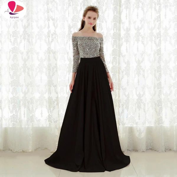 Sıradan Elbiseler Sequin Autumndress Kadınlar 2024 Zarif Vintage Uzun Dantel Elbise Seksi Boncuk A-Line Party Ladies Maxi Vestidos De Festa