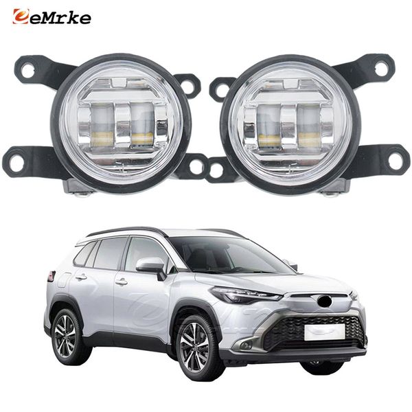 EEMRKE Conjunto de luzes de neblina de carro LED para Toyota Corolla Cross XG10 Z X G S 2020-2023 Corolla Cross Hybrid Japão Farol de neblina frontal com lente dirigindo DRL 30W 12V branco ou amarelo