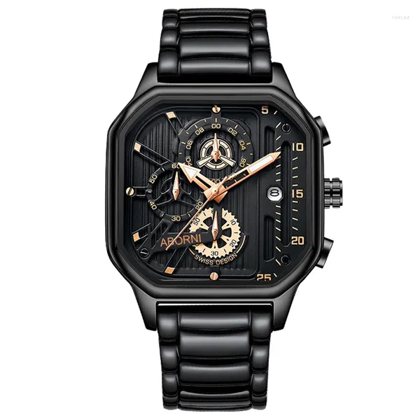 Orologi da polso da uomo di lusso orologio da polso al quarzo maschile classico marchio di moda quadrante quadrato nero in acciaio inossidabile Reloj orologio sportivo da uomo d'affari