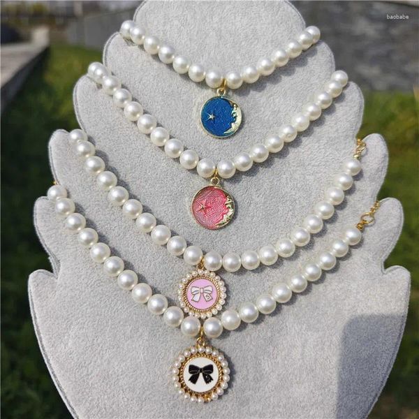 Collari per cani Ciondolo con fiocco Collana di perle per animali domestici Accessori per gatti Animali Moda Stella Luna Collare per gatti Gattino Collier Chat