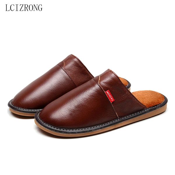 Тапочки Lcizrong Home Slippers для женщин плюшевые теплые женщины/мужчины, которые шиют подлинные кожаные унисекс.