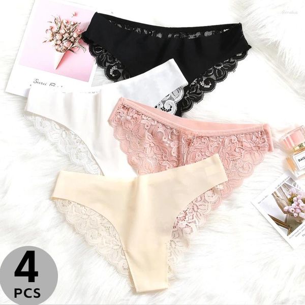 Kadın Panties 4pcs/Set Sexy Buz İpek Dantel Temptation Kadın iç çamaşırı düşük katlı moda elastikiyeti Lady Briefs Comfort Lingerie