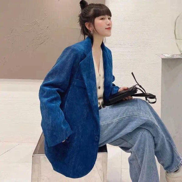 Kadın Suit Pamuk Kadife Küçük Takım Ceket Erken İlkbahar ve Sonbahar 2024 Avrupa Tarzı Sıradan Top Gevşek Lady Blazer