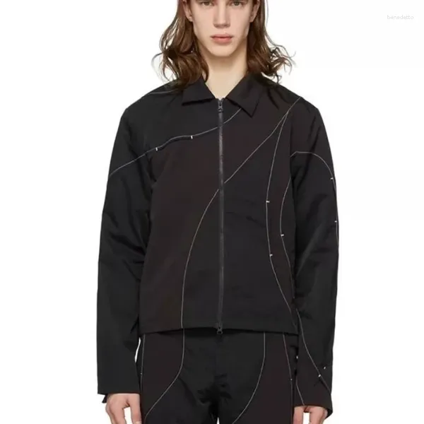 Мужские куртки осень-зима с открытыми строчками 3D короткая куртка модная красивая нишевая повседневная свободная уличная мужская одежда