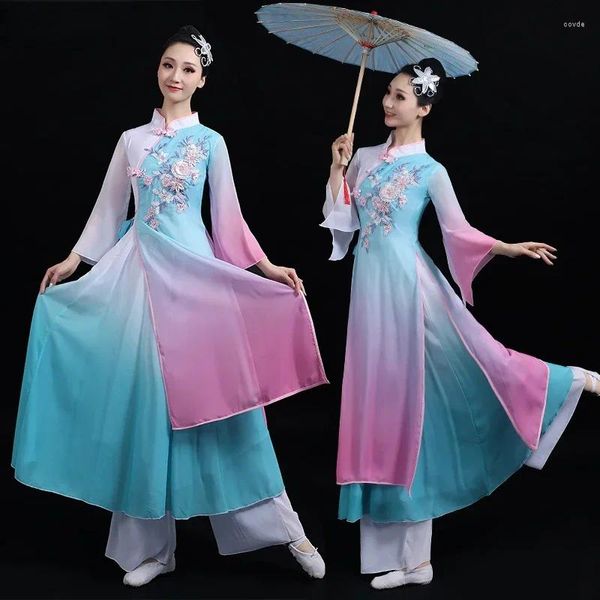 Palco desgaste antigo traje chinês mulheres dança folclórica adultos yangko roupas vestido de fada desempenho