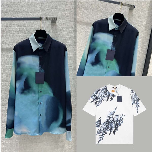 Novo designer de moda camisa blusa camisa masculina 2024 aurora gradiente cor impressa camisa de cetim flora clássica blusa de alta qualidade camisa branca tamanho XS-L FZ2403164