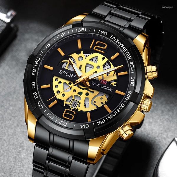 Armbanduhren Luxus wasserdichte Geschäftsmode Golduhr für Männer Edelstahl Golden Black Male Relogio Masculino