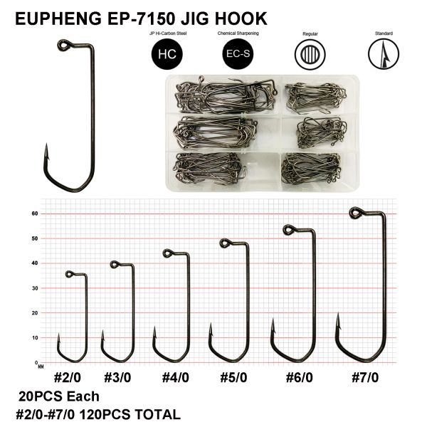 Anzóis Eupheng EP7150 Bárbaro Jig Heads Ganchos Sortimento Ponto final Wide Gap Chemical Sharpening Preto Niquelado Gancho